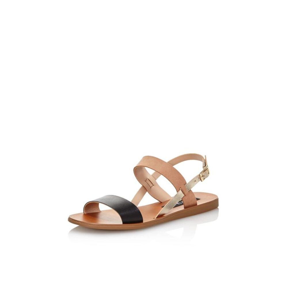 AQUA Womens Black Sam Round Toe Buckle Leather Slingback Sandal 7 M